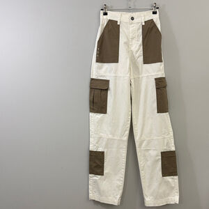 Kuwalla Colorblock Cargo Pants – Cream & Olive – Size S stretches to 26” waist
